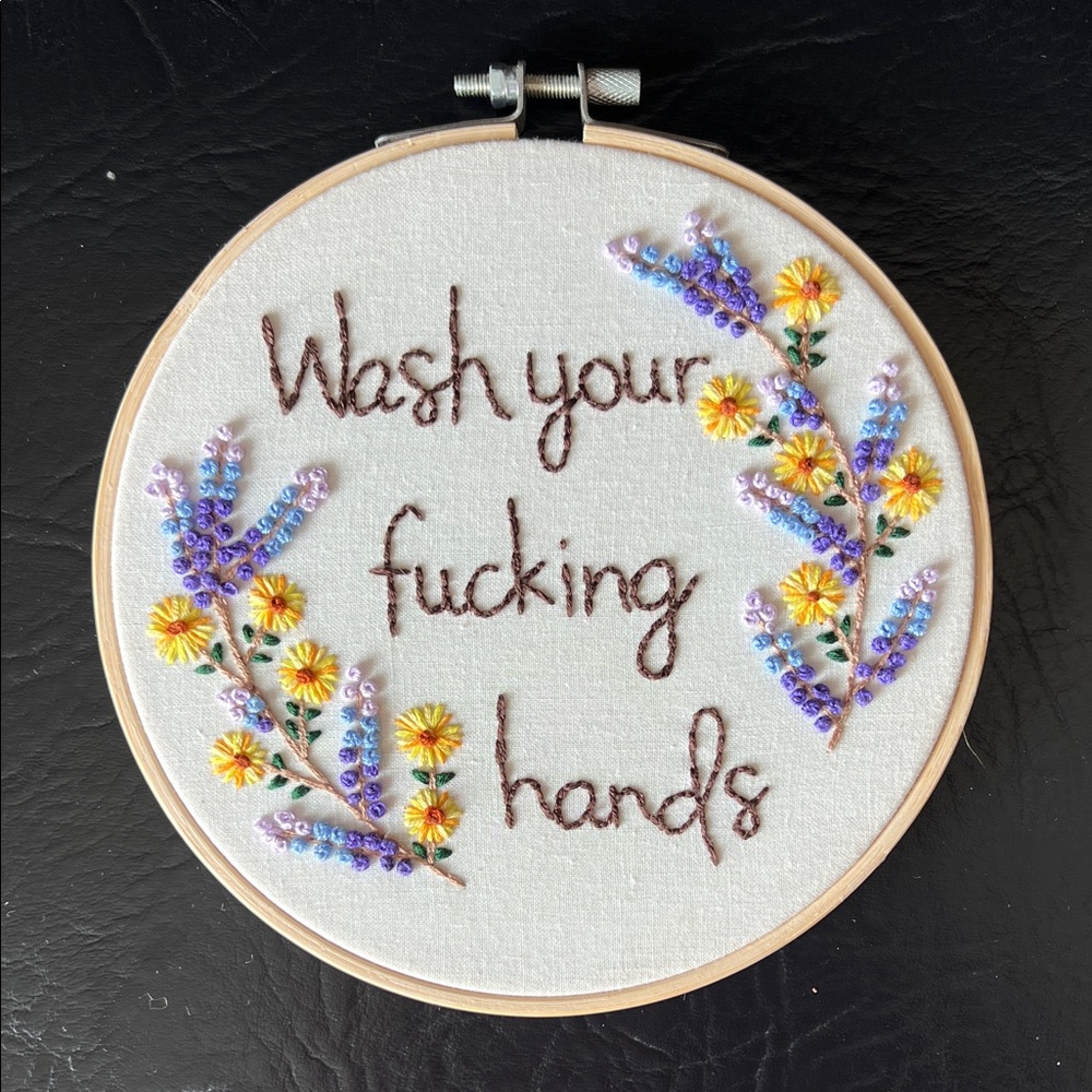 Embroidered Hoop Art • Wash Your F*cking Hands • Bathroom Decor